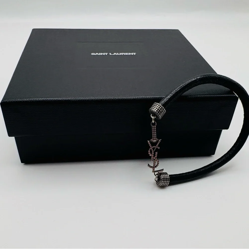 Saint Laurent Black Leather Cord Wrap Bracelet - Picture 4 of 6